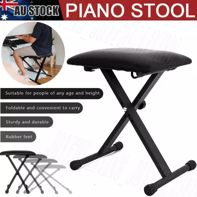 Piano Bench Stool Keyboard 4 Level Adjustable & Foldable Seat Black Portable