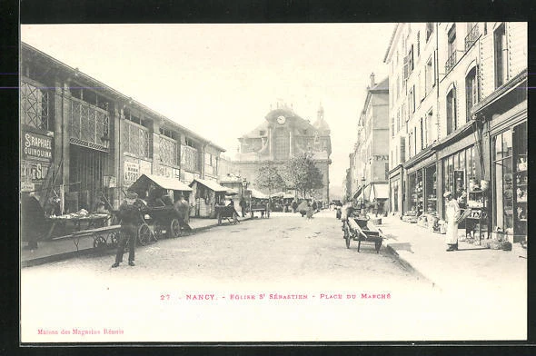 CPA Nancy, Eglise St Sébastien, Place du Marché