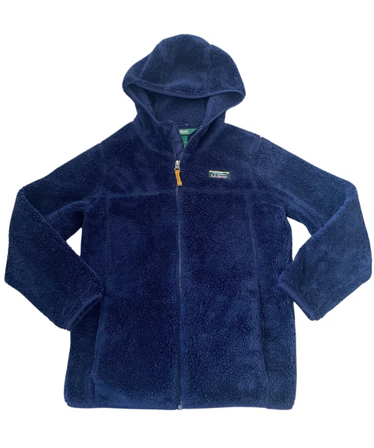LL BEAN Kids Hi Pile Hooded Fleece Zip LARGE Size 10-12 505071