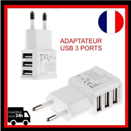 Chargeur Adaptateur 3 Ports USB  Mural Universel Ports Triples/IPhone/IPad etc.