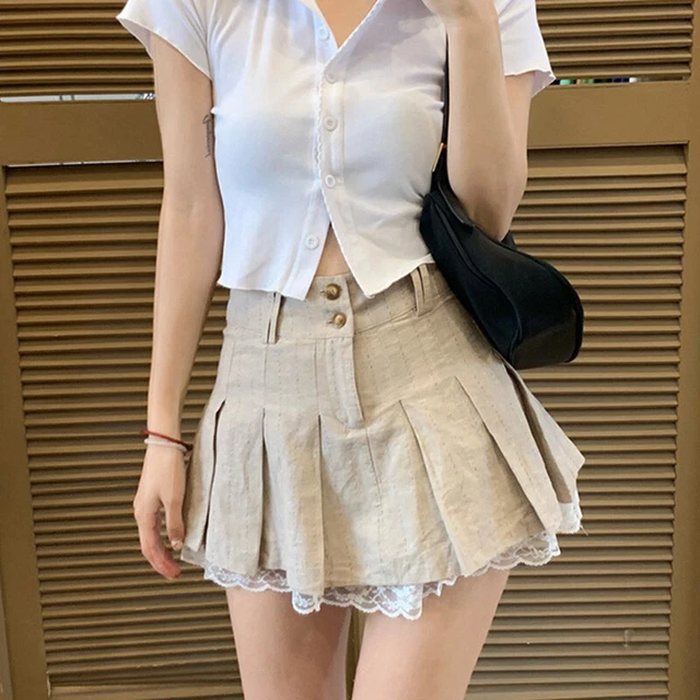 Ragazza Donna Pizzo Orlo Gotico Pieghe Mini a Strati Kilt Skater Vita Alta Fit