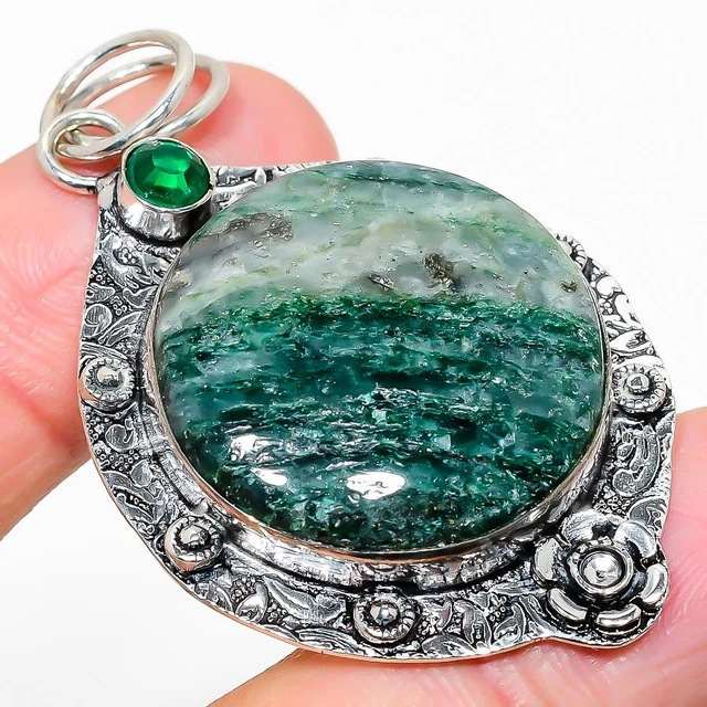Green Aventurine Gemstone 925 Sterling Silver Jewelry Pendant 2.28"