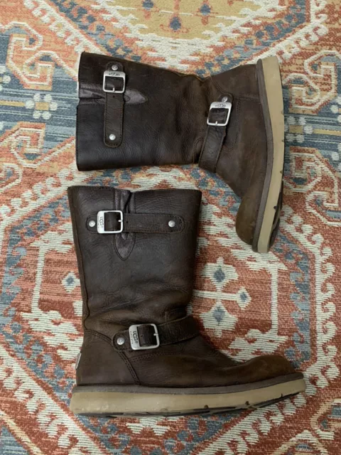 Ugg Boots Black Leather Kensington Moto Biker 8