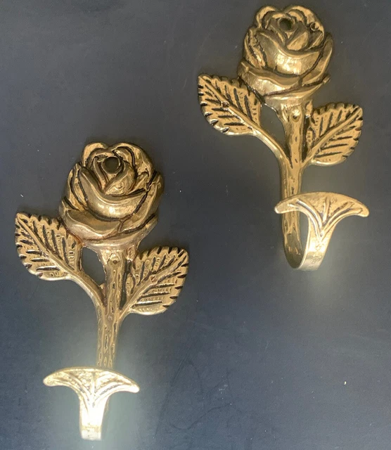 Rose leaves Pair Wall Mount Hooks Metal Floral  Roses