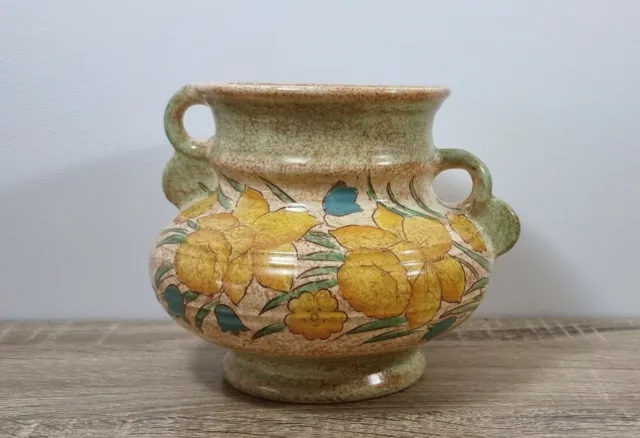 Vintage Vase Burleigh Ware Spongeware Art Deco Style Yellow Floral Farmhouse