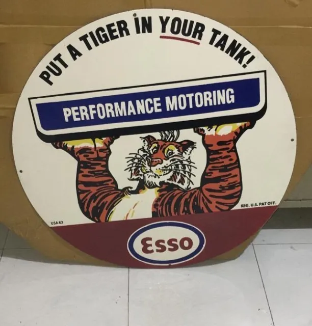 ESSO : Advertising Porcelain Enamel Metal Sign 30 Inches Round SS