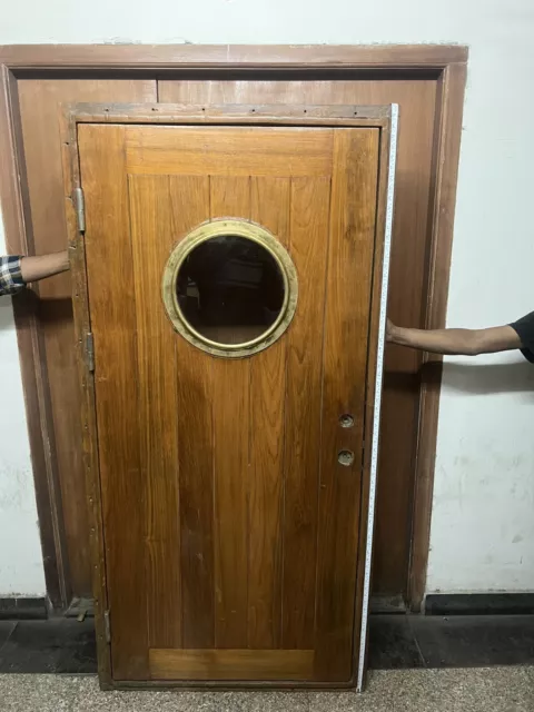 Mid Century Vintage Style Decoration Ship Wooden Door with Brass Window 4