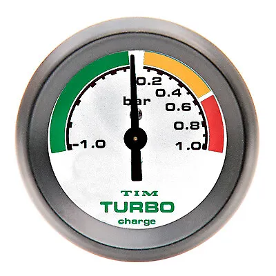 Tim Turbo Boost Gauge White Face Black Bezel 52mm Diam Race Rally -1 To +1 Bar