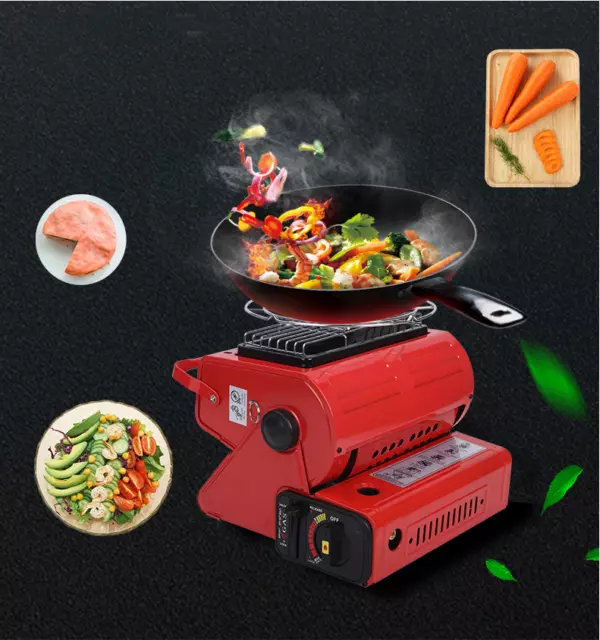 Portable 2 in 1 Red Butane LP Gas Heater Camping Emergency Heating Cooking Stove