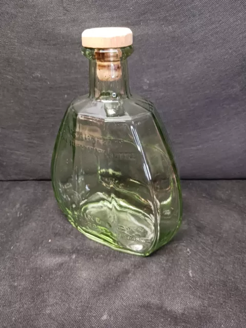 Vintage T.Hine & Co. Cognac Green Tinted Glass Cork Stopper Flask Bottle