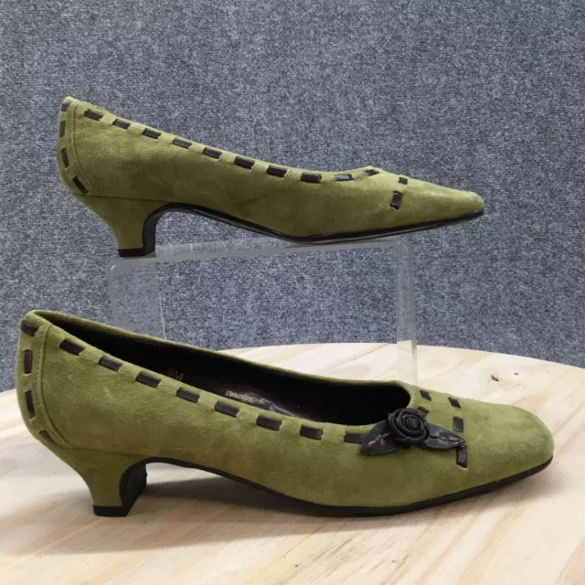 Vaneli Shoes Womens 8 M Pump Slip On Green Suede Square Toe Spool Heels Flower