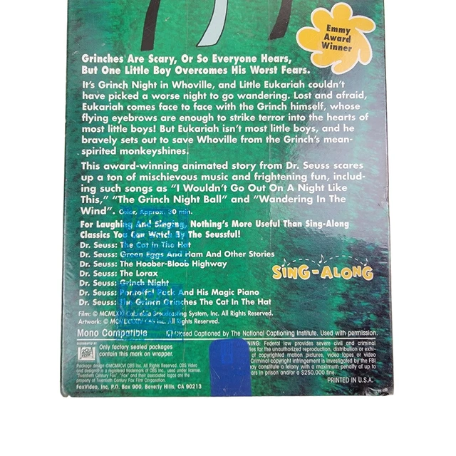 RARE VTG NEW 2001 Dr Seuss Its Grinch Night VHS Halloween Sing Along
