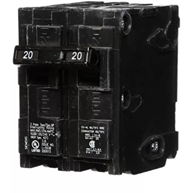 Siemens -HI Q220 20-Amp Double Pole Type QP Circuit Breaker black