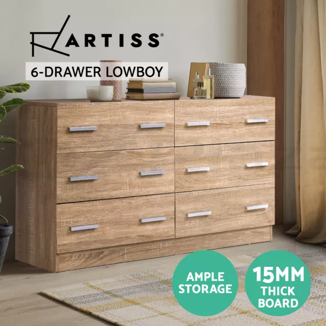 Artiss 6 Chest of Drawers Dresser Tallboy Storage Cabinet Bedroom Oak VEDA