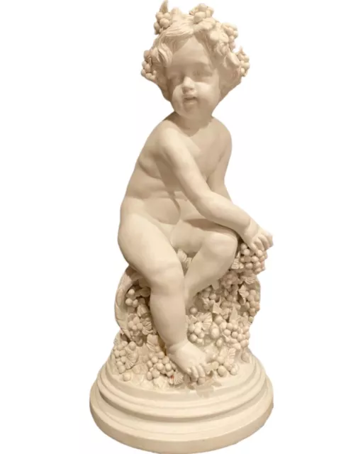Antique Signed Badesse French Bisque Statue of Bacchus Putti Cherub Figure Decor Antique Signed Badesse French Bisque Statue of Bacchus Putti Cherub Figure Decor