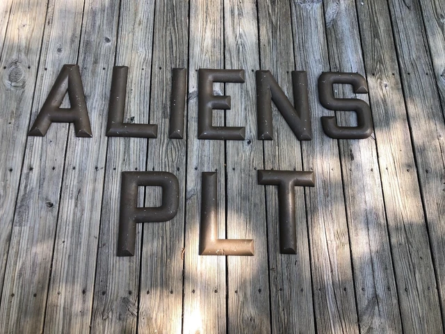 Lot of Nine 11.25" Solid Cast Aluminum Industrial Letters w/ Threaded Holes