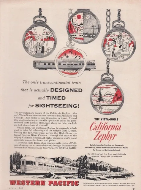 1953 Western Pacific Railroad Ad: California Zephyr Designed for Sightseeing