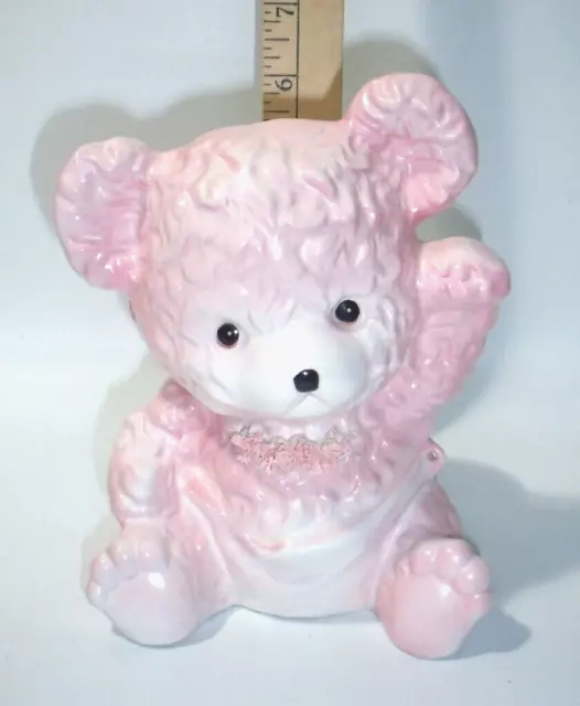 Vintage Relpo Pink Teddy Bear in Diaper Planter 6 1/2" T, Samson 1963 Japan