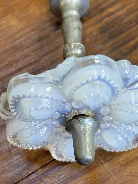 Vintage Curtain Tie Back Opalescent Clear Pressed Glass Flower Antique Silver 3