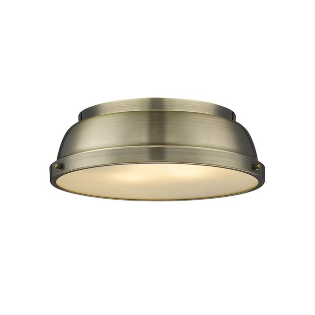 Golden Duncan 2 Light Flush Mount, Aged Brass, Aged Brass Shade - 3602-14AB-AB