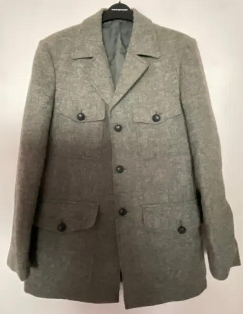vintage 70s M&S grey wool tweed semi-fitted long rever collar jacket M 38” 41”