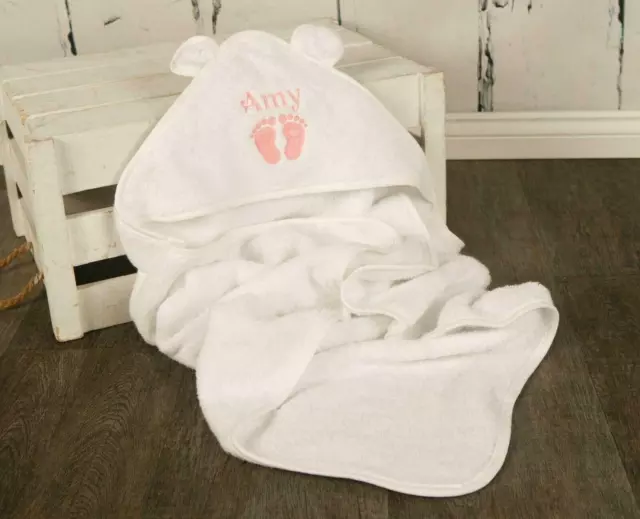 Hooded Baby Towel with Cute Ears PERSONALISED with EMBROIDERY Baby Shower Gift 3