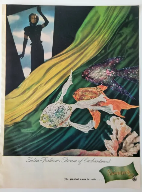1945 Skinners Raso Tessuto Pesce Nuoto Azzurro Chiaro Enchantment Vintage Ad