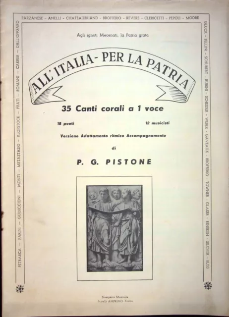 Spartito Musicale d'epoca All'Italia per la Patria di P G Pistone Flli. Amprimo 2