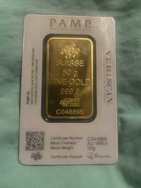 50 gram Gold Bar - PAMP Suisse Fortuna Veriscan (In Assay) .9999 Fine Gold