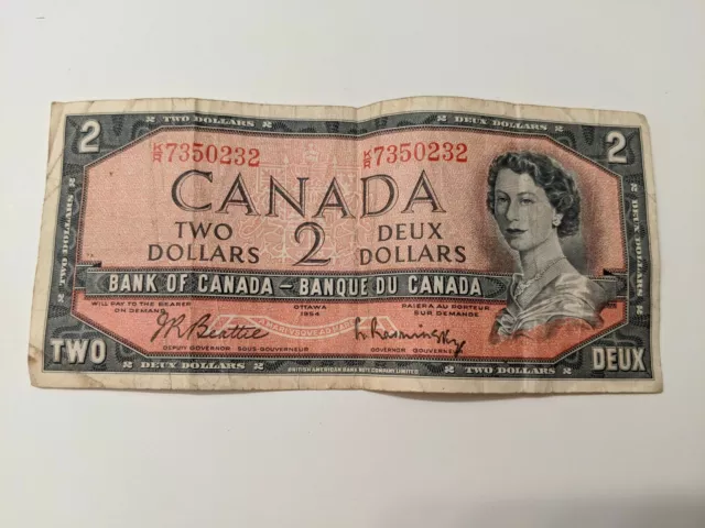 1954 Canadian 2 Dollar Bill K/R7350232 Very Nice (Circulated)