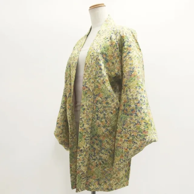 9234E3 Silk Vintage Japanese Kimono Haori Jacket Kumo Full Shibori Chrysanthemum