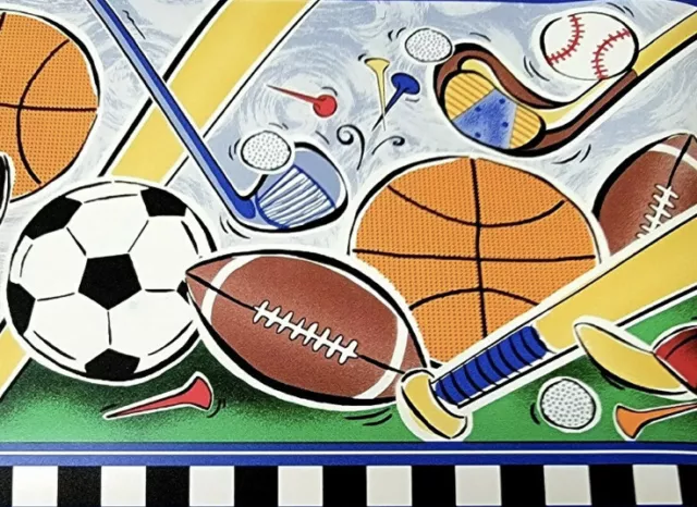 Papel pintado Lori Lynn Simms Let's Play deportes pelota borde 15' prepegado habitación infantil