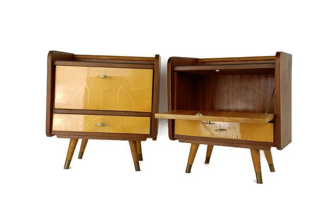 Couple Double Vintage Nightstands End tables Mid Century Modern Wood Retro Two T