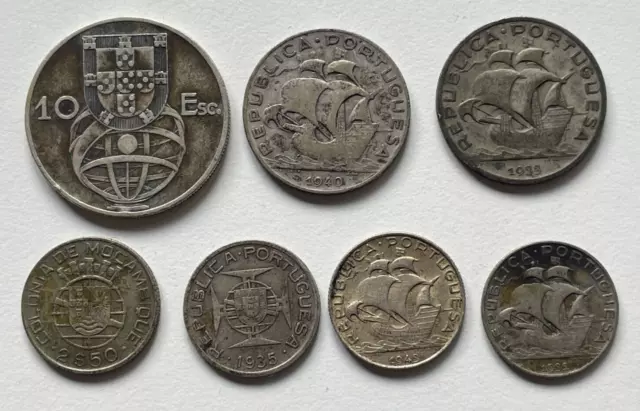 Portugal Joblot 10 Escudos 1954 .680 + 5 1940 1933 2.50 1932 .650 Silver Coins