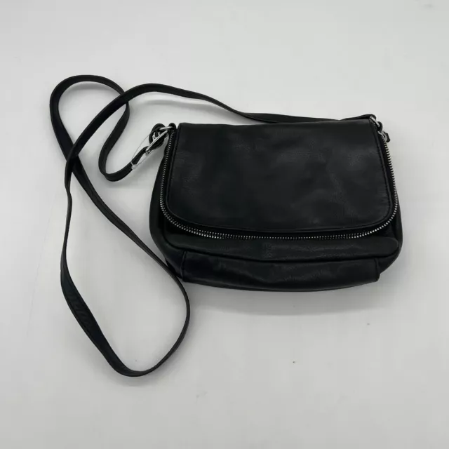 Margot Black Adjustable Strap Leather Preston Foldover Crossbody Bag Handbag