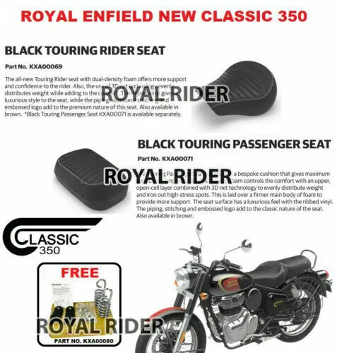 Royal Enfield New Classic 350 Black Touring Rider & Passenger Seat Free Spring