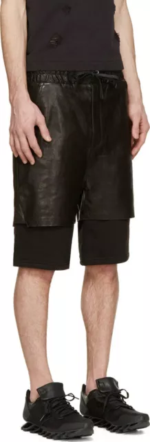 $925.00 New Dgnak By Kangd Extended Crotch Black Leather Layered Shorts Size 30. 2