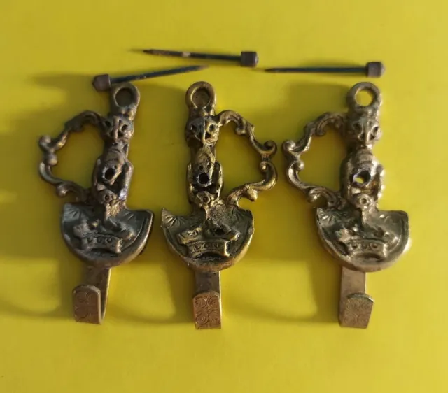 Vintage James Papalia Original Ornate, 1963 Brass Hooks, Original Nails, Signed
