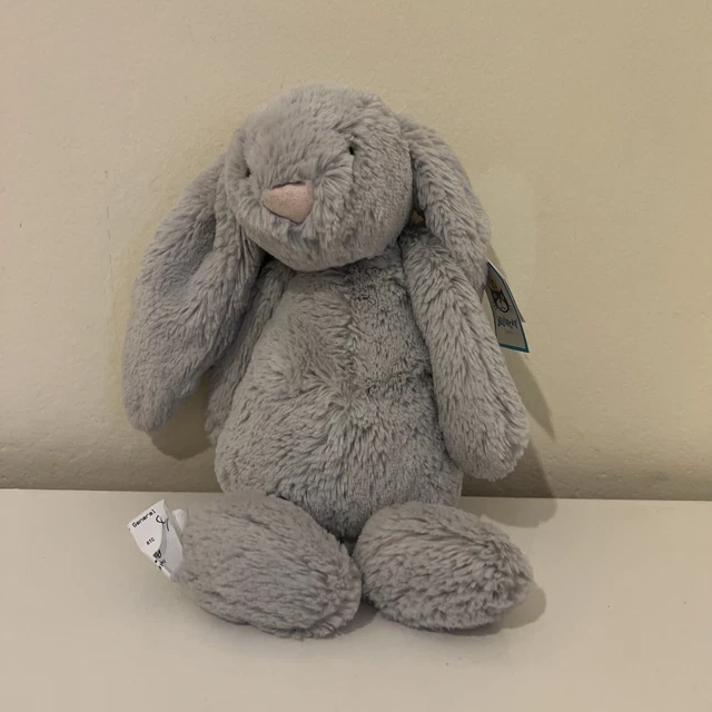 JELLYCAT MEDIUM BASHFUL Silver Grey Bunny Rabbit Soft Toy Comforter