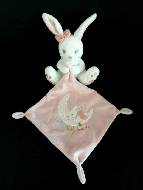 18. DOUDOU PELUCHE SIMBA LAPIN BLANC MOUCHOIR ROSE Sweet baby dreams LUNE POIS