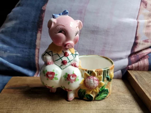 Hand Painted Japan Ceramic Pig Planter 2