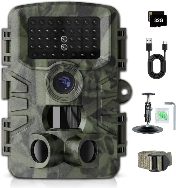32MP 2.7K Hunting Game Trail Camera IP66 Night Vision 120° Wide Angle + 32GB mSD
