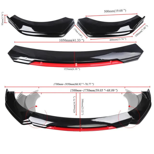 For Scion TC 2003-2010 Glossy Front Bumper Red Lip Splitter Spoiler + Strut Rods 3