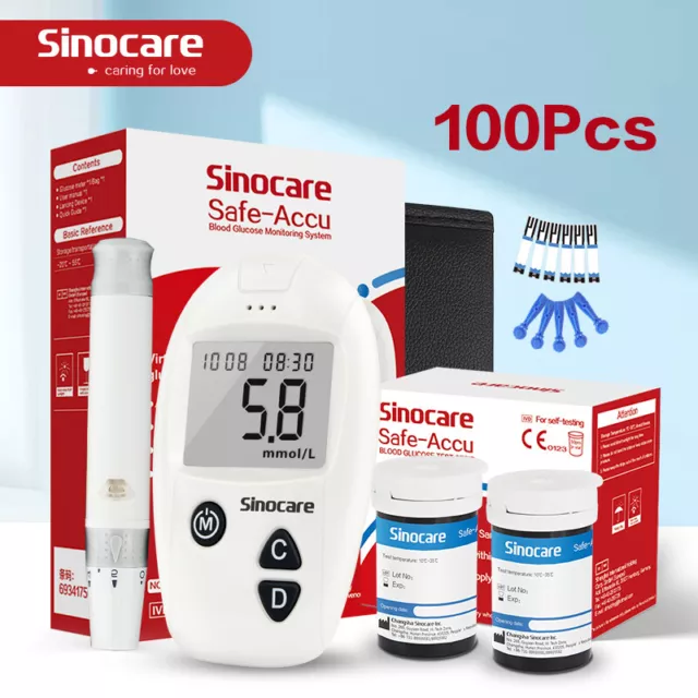 Sinocare ACCU Glucometer Blood Glucose Meter with 100 Test Strips & 100 Lancets