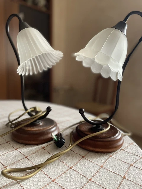 coppia abat jour Vetro Murano e ferro battuto smaltato con campanelle diverse.