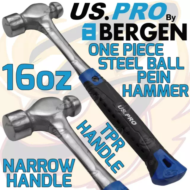 US PRO 16oz Ball Pein All Steel Hammer Set Ball PEEN Machinist's TPR Hammer Peen