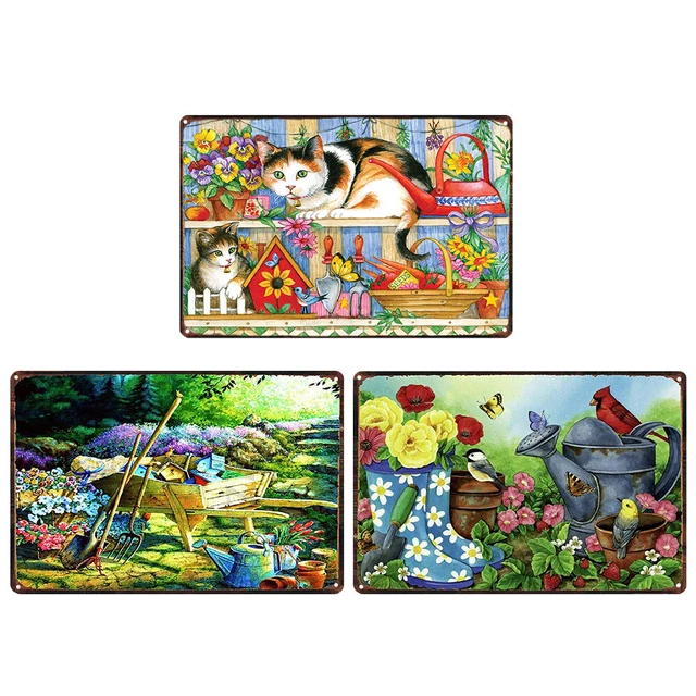 Letrero de flor de metal protegido contra los rayos UV sin óxido póster de arte de pared vintage para el hogar
