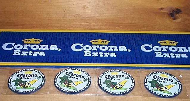 Corona Extra Beer Bar Rail Mat & Pub Bar Coasters Set New