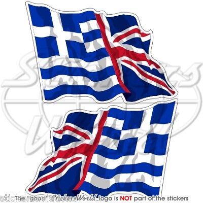 GREECE Greek-UK British UNION JACK Flying Flag 75mm Stickers Decals x2