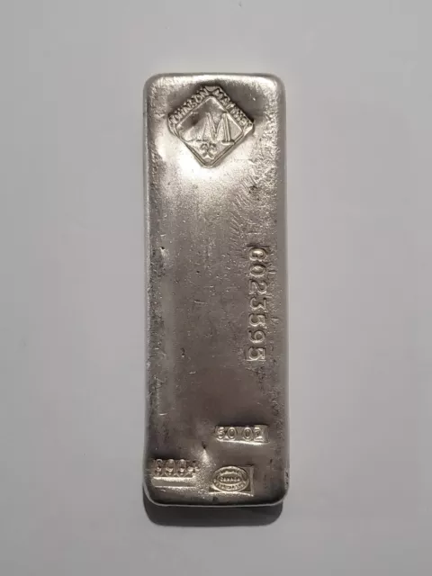 Vintage 50 oz Johnson Matthey JM 999+ Fine Silver Poured Bullion Ingot Brick Bar